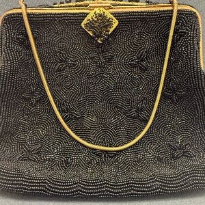 Vintage Hand-Made Black Beaded Bat